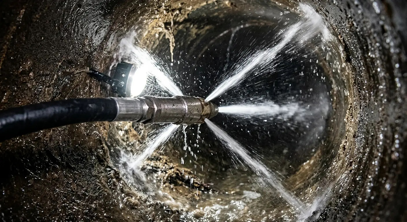 High-pressure hydro jetting nozzle cleaning sewer pipe for Sewer Line Relining in Clinton
